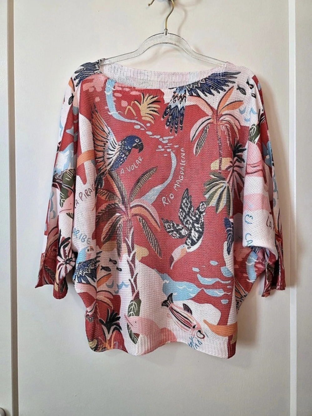 ITALIA MODA Printed Tunic Pink & Coral Rust No Size On Tags Seems To Be ONE Size